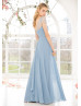 Beaded Cap Sleeve Pleated Blue Chiffon Bridesmaid Dress